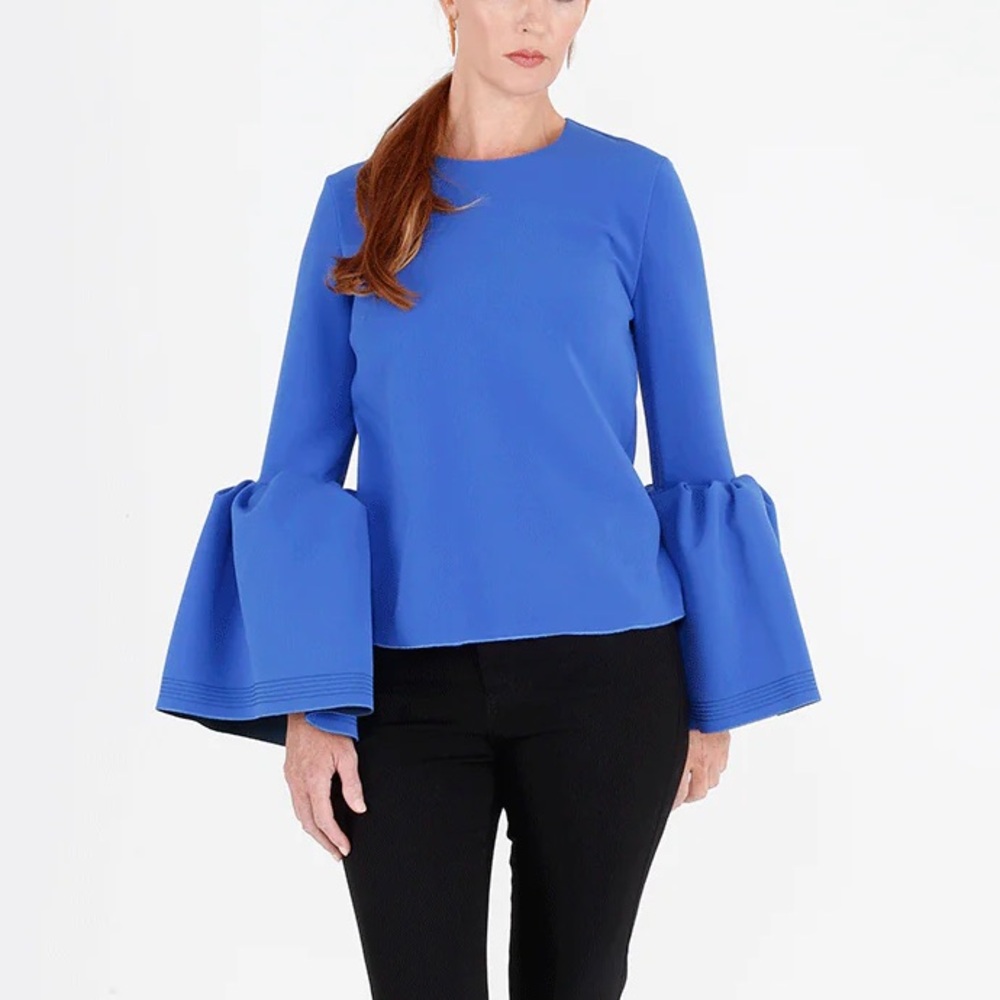 Roksanda Truffout Blue Bell Sleeve Top UK8